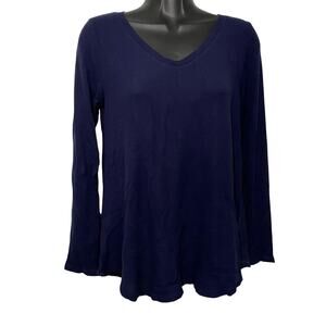 Aerie Womens Size Medium Blue V Neck Thermal Waffle Knit Long Sleeve Shirt Top